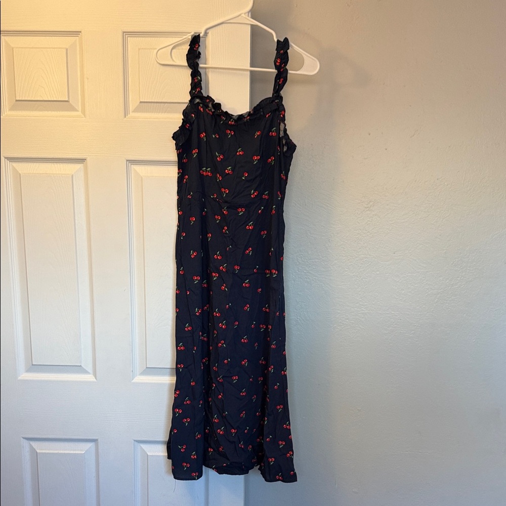 Floral Navy Dress with Red Accents